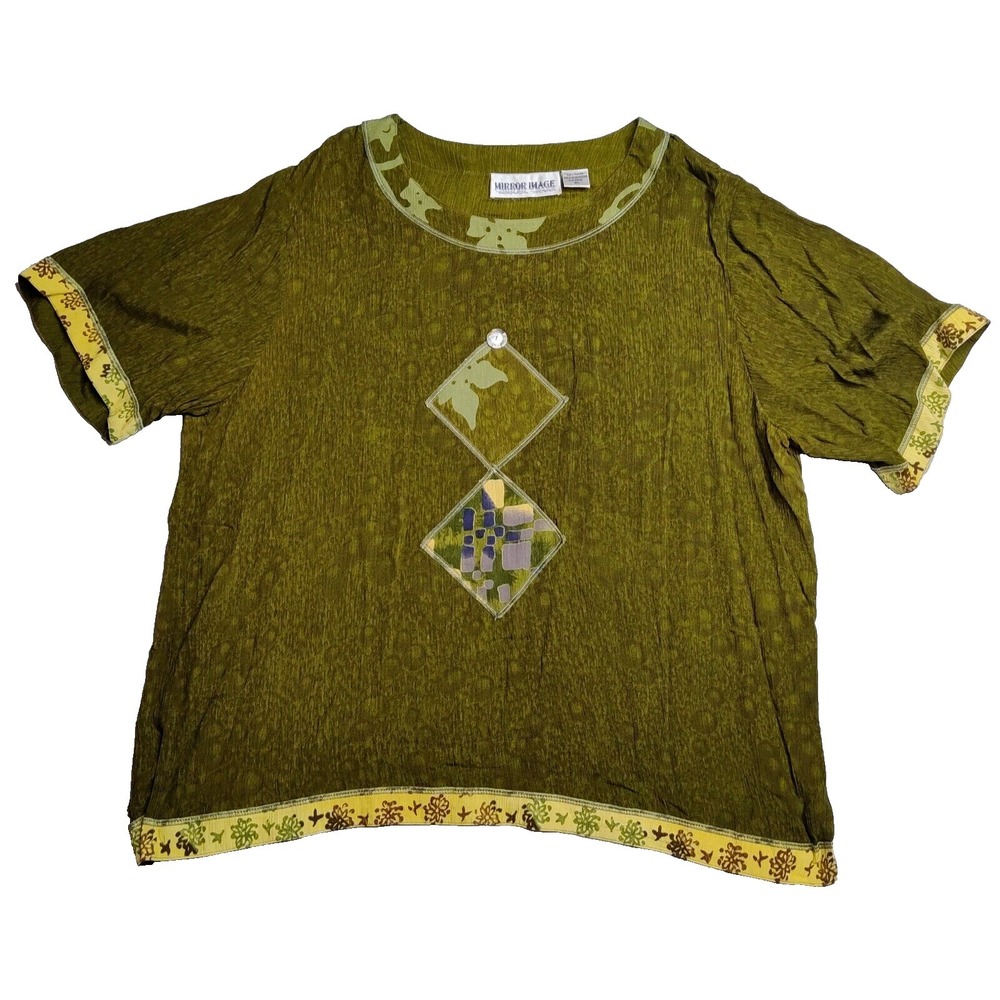 VTG MIRROR IMAGE Women Size XL Green Pull‎ Over Blouse EUC
